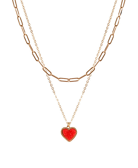 Druzy Heart Pendant Link Necklace