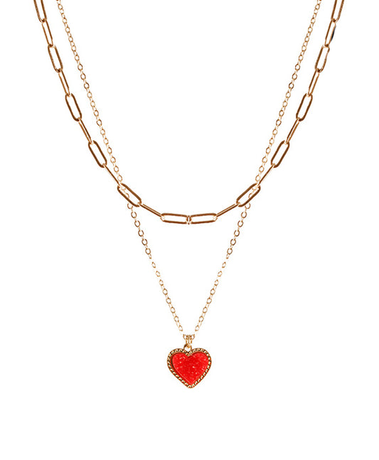 Druzy Heart Pendant Link Necklace