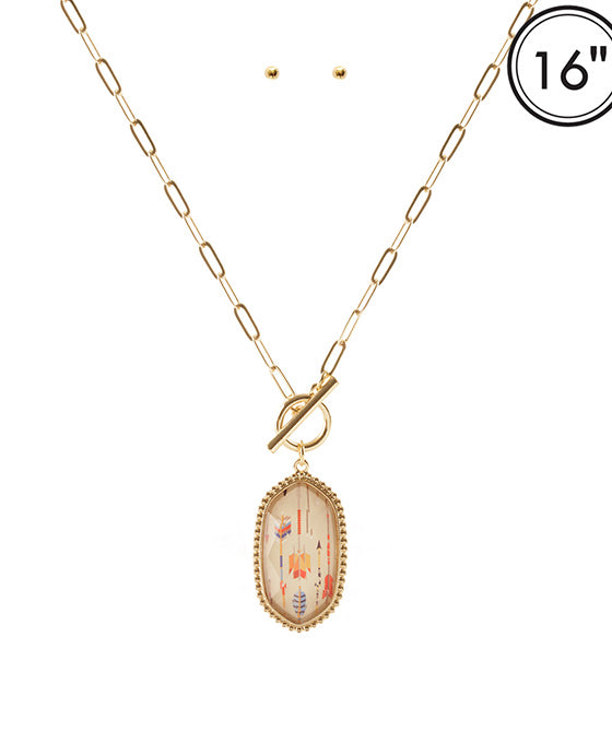 Epoxy Metal Aztec Toogle Necklace Set