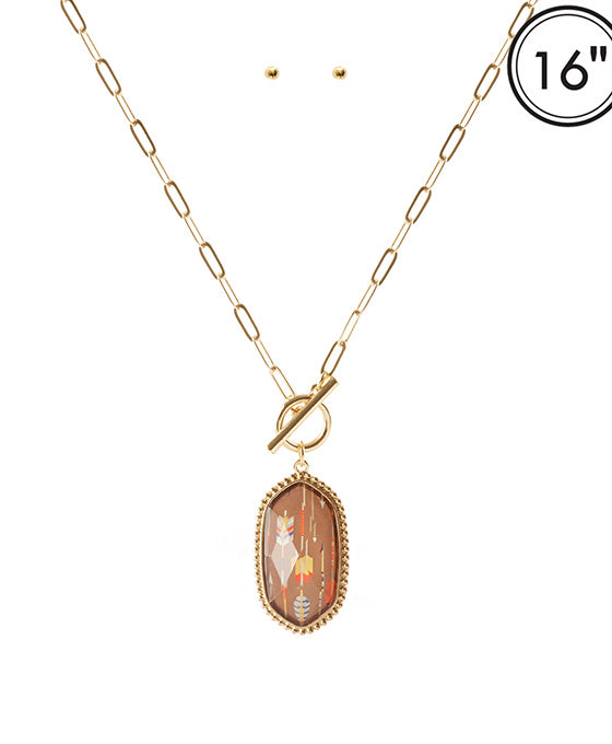 Epoxy Metal Aztec Toogle Necklace Set