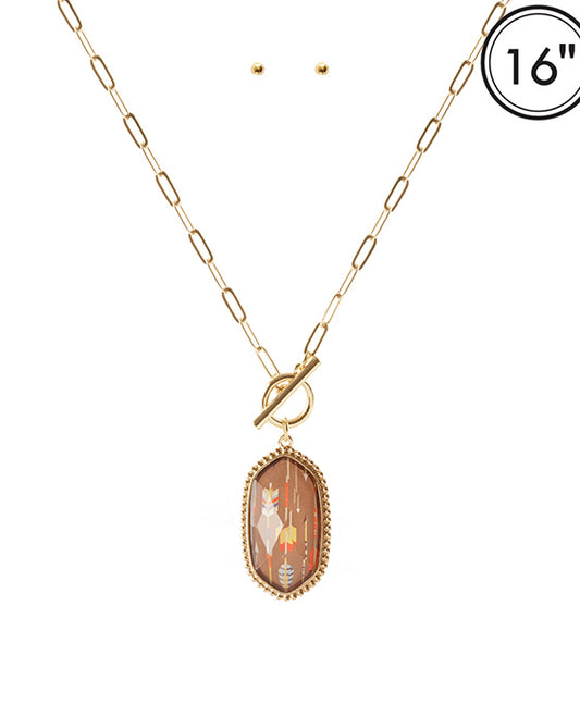 Epoxy Metal Aztec Toogle Necklace Set