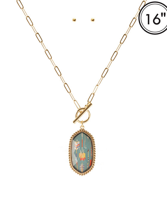 Epoxy Metal Aztec Toogle Necklace Set