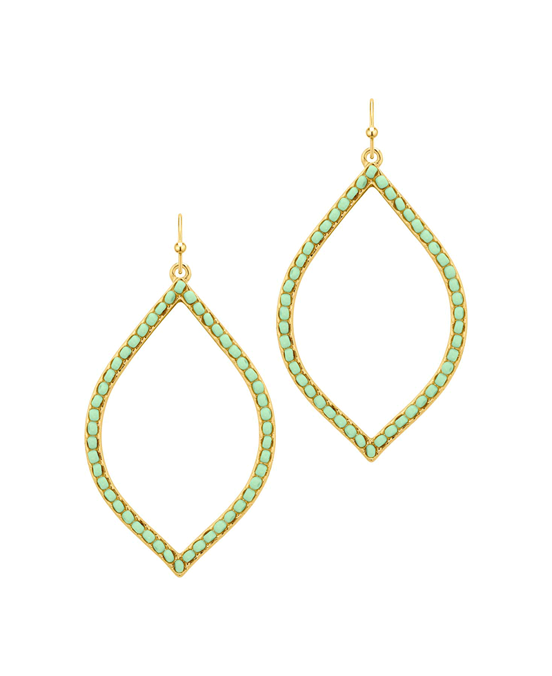 Metal Rhombus Shape w/ Color Beads Earring