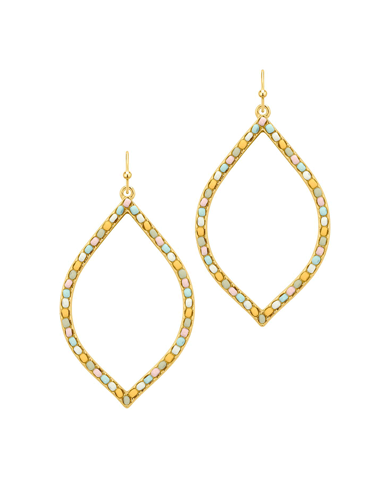 Metal Rhombus Shape w/ Color Beads Earring