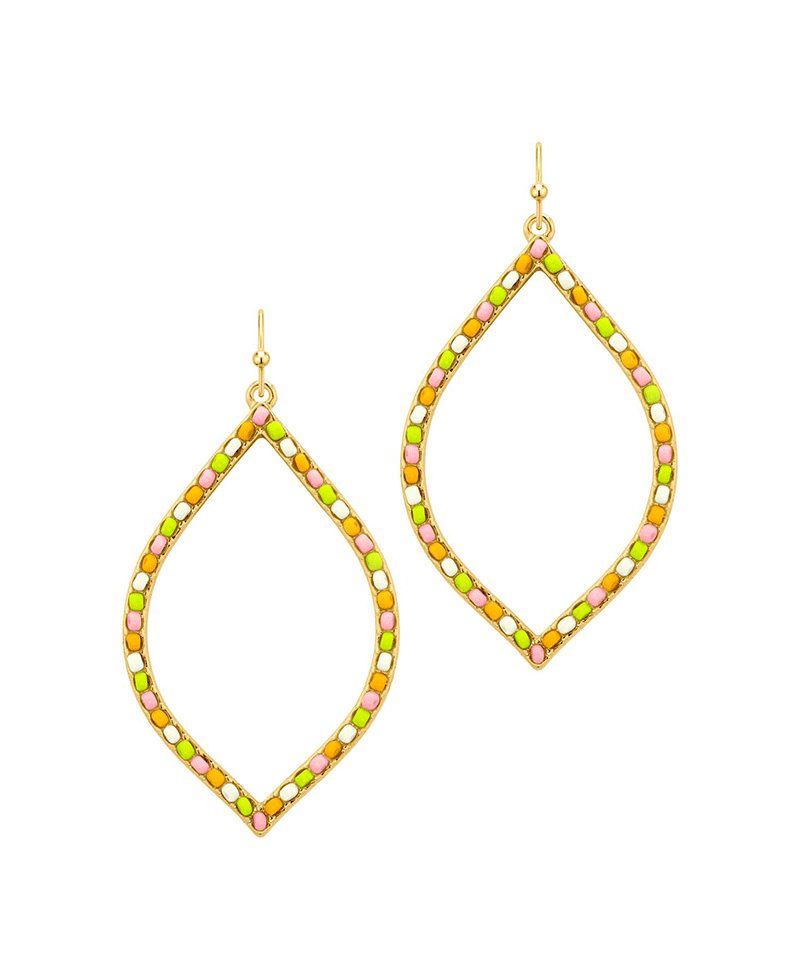 Metal Rhombus Shape w/ Color Beads Earring