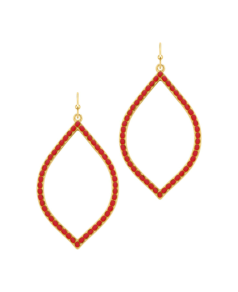 Metal Rhombus Shape w/ Color Beads Earring