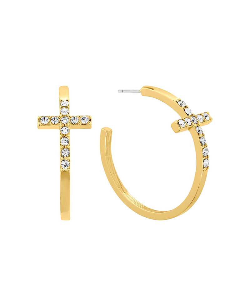 Glass Cross 35mm Hoop Earring