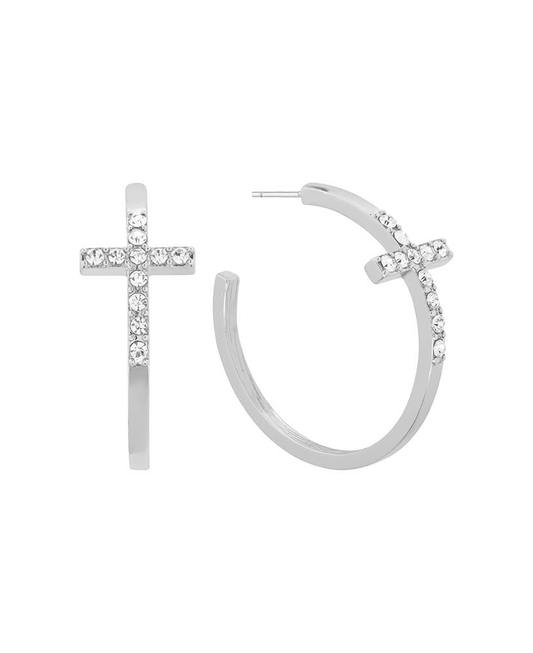 Glass Cross 35mm Hoop Earring