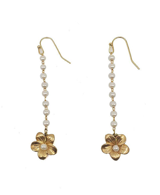 Pearl Chain w/ Flower Charm Earring
