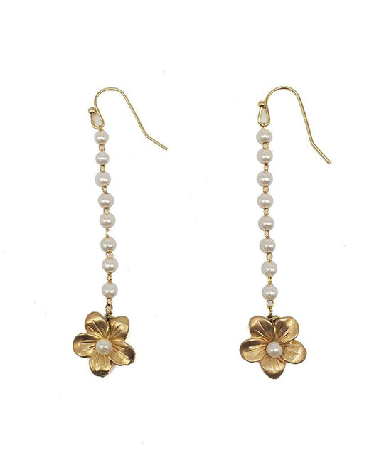 Pearl Chain w/ Flower Charm Earring