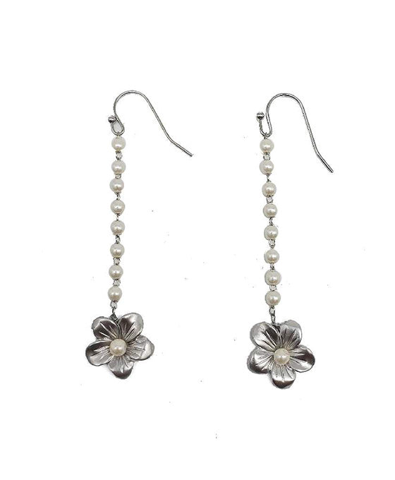 Pearl Chain w/ Flower Charm Earring