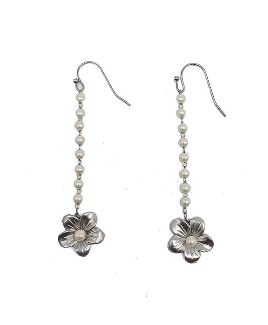 Pearl Chain w/ Flower Charm Earring