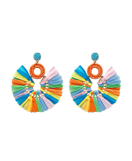 Raffia Wrapped Circle Earring
