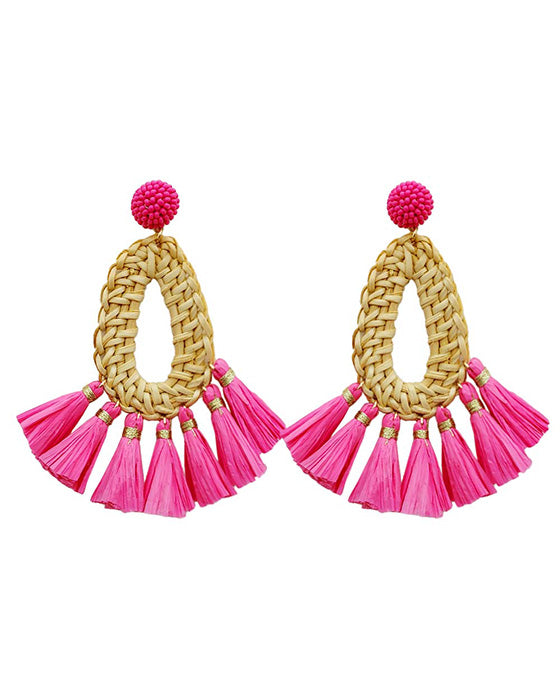 Rattan w/ Raffia Circle Drop Earring