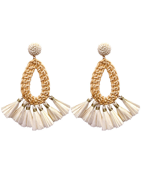 Rattan w/ Raffia Circle Drop Earring