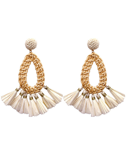 Rattan w/ Raffia Circle Drop Earring