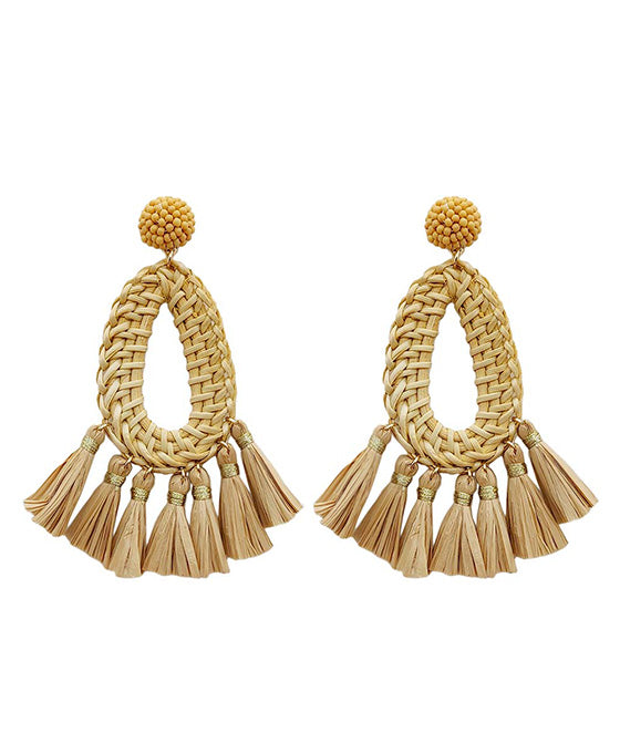 Rattan w/ Raffia Circle Drop Earring