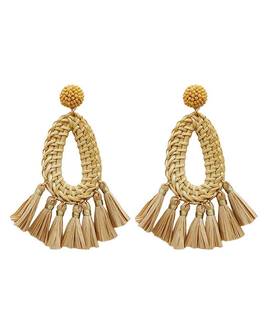 Rattan w/ Raffia Circle Drop Earring