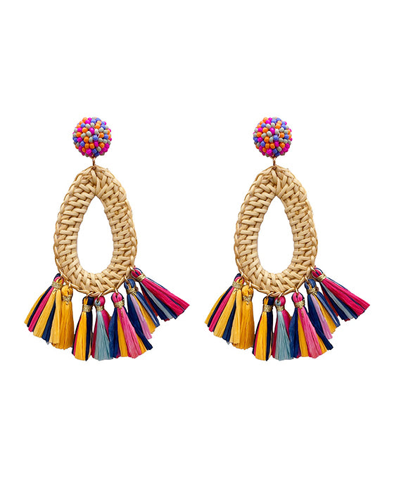 Rattan w/ Raffia Circle Drop Earring
