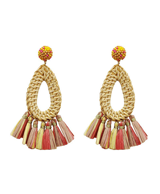 Rattan w/ Raffia Circle Drop Earring