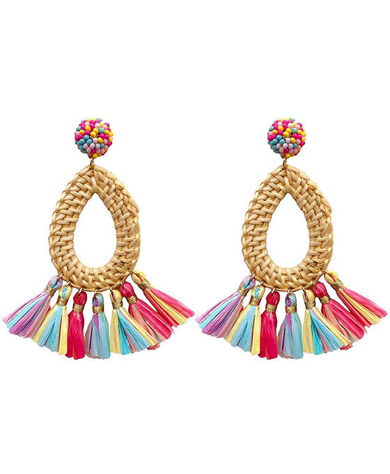 Rattan w/ Raffia Circle Drop Earring