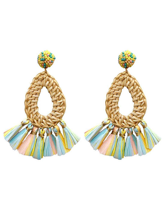 Rattan w/ Raffia Circle Drop Earring