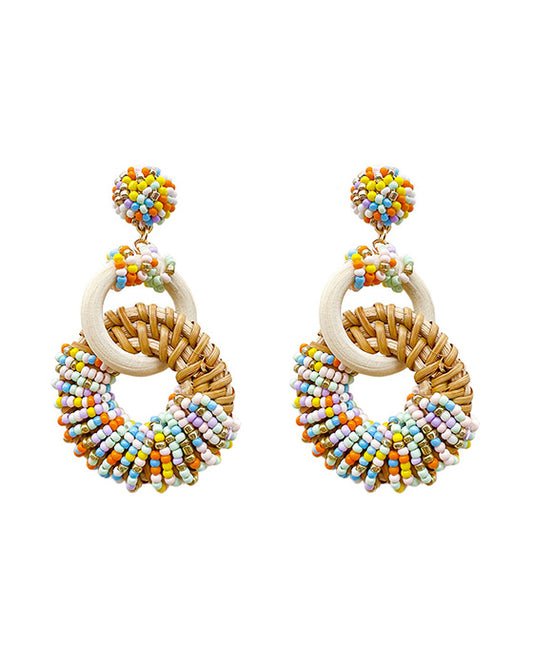 Rattan w/ Beads Post Earring