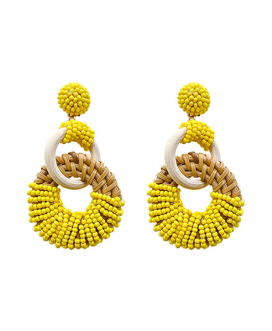 Rattan w/ Beads Post Earring