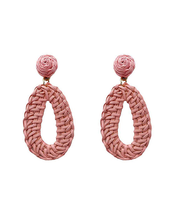 Teardrop Rattan w/ Raffia Earring