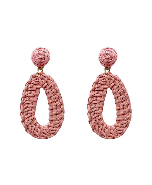 Teardrop Rattan w/ Raffia Earring