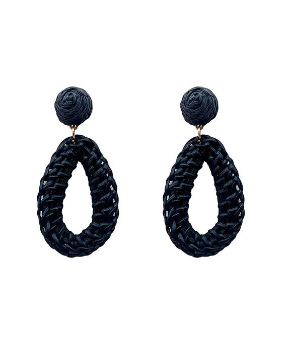 Teardrop Rattan w/ Raffia Earring