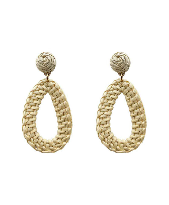 Teardrop Rattan w/ Raffia Earring