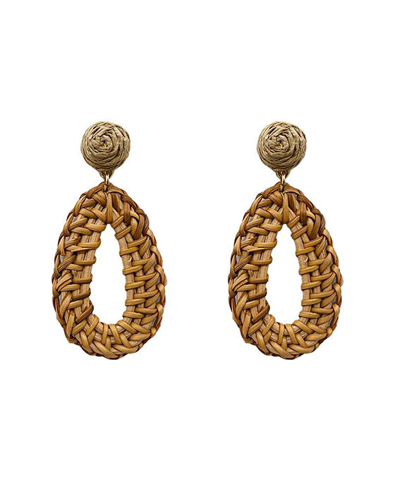 Teardrop Rattan w/ Raffia Earring