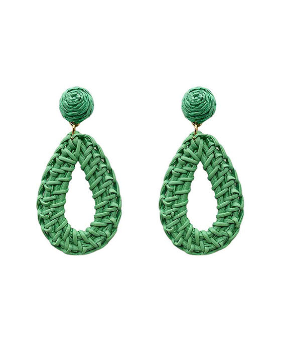 Teardrop Rattan w/ Raffia Earring