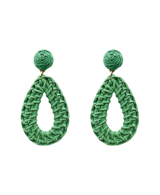 Teardrop Rattan w/ Raffia Earring