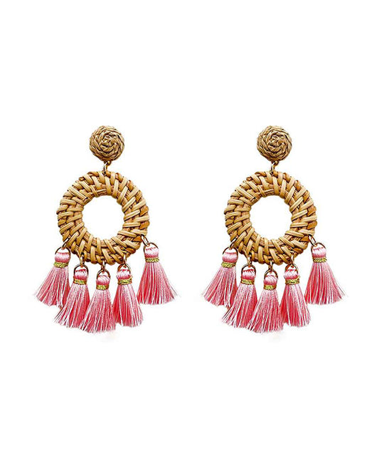 Rattan w/ Tassel Raffia Post Earring