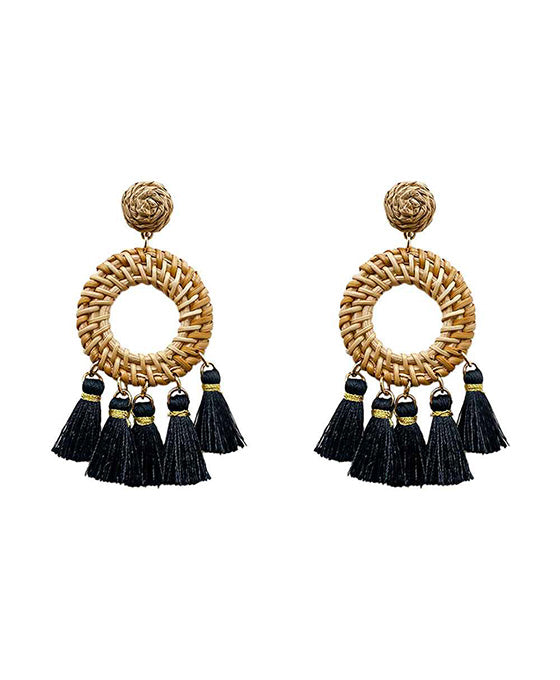 Rattan w/ Tassel Raffia Post Earring