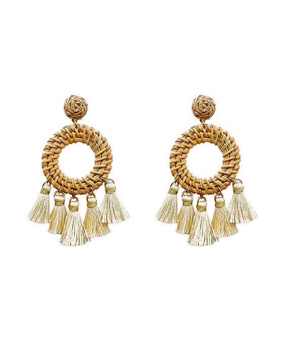 Rattan w/ Tassel Raffia Post Earring