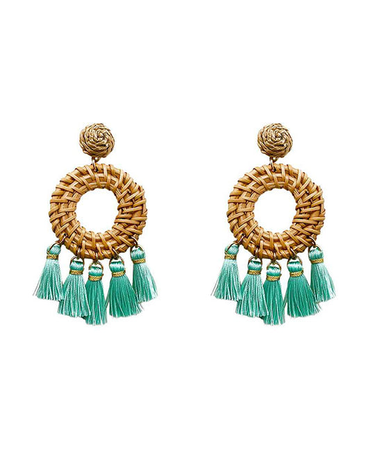 Rattan w/ Tassel Raffia Post Earring