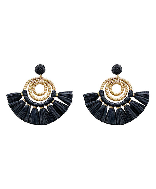Rattan w/ Wrapped Raffia Earring