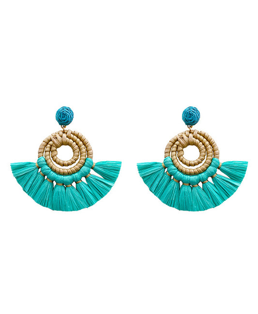 Rattan w/ Wrapped Raffia Earring
