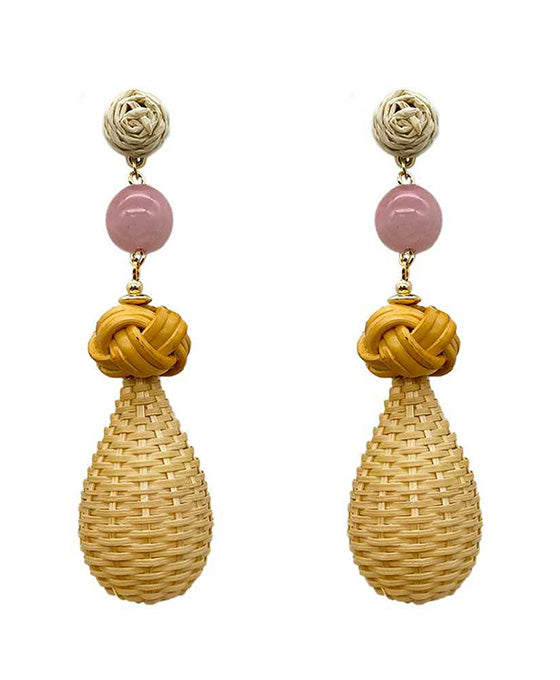 Rattan w/ Ball & Raffia Post Earring