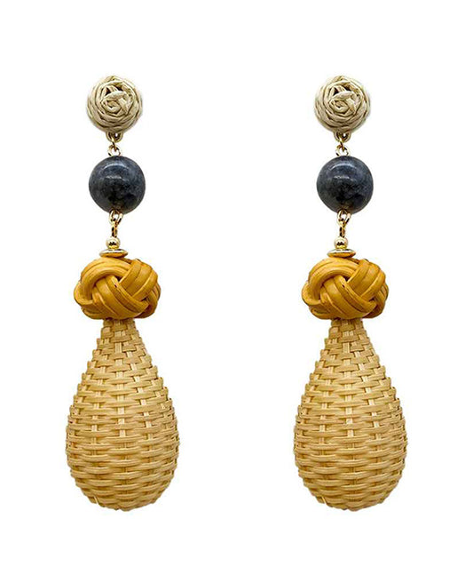 Rattan w/ Ball & Raffia Post Earring
