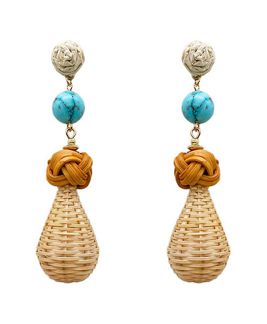Rattan w/ Ball & Raffia Post Earring