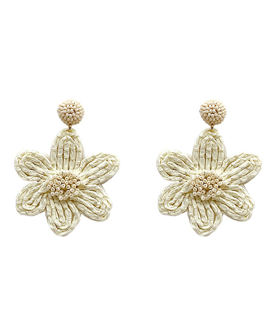 Raffia Flower Seed Bead Post Earring