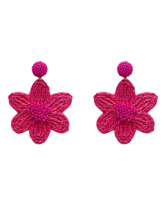 Raffia Flower Seed Bead Post Earring