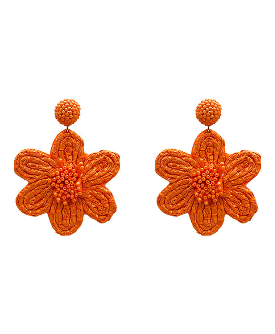 Raffia Flower Seed Bead Post Earring