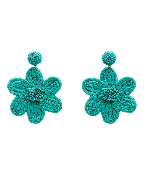 Raffia Flower Seed Bead Post Earring