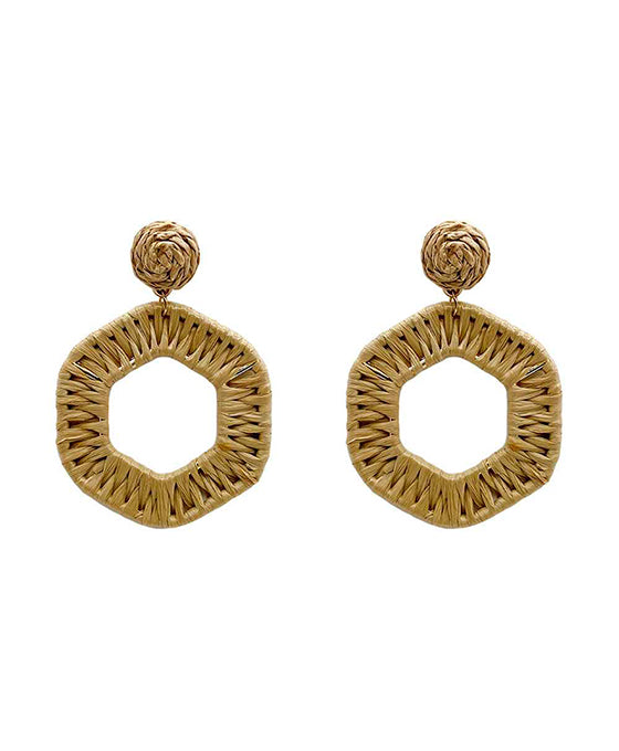 Wrapped Raffia Hexagon Earring