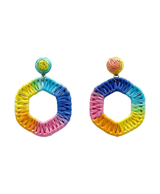 Wrapped Raffia Hexagon Earring